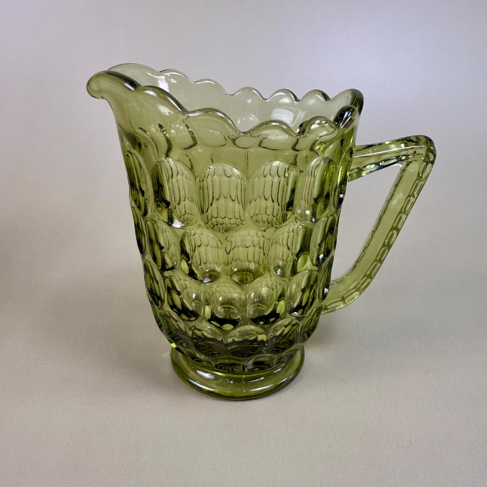 UV Reactive Fenton Green Thumbprint Glass Creamer & Sugar Bowl Set - Picture 10 of 16